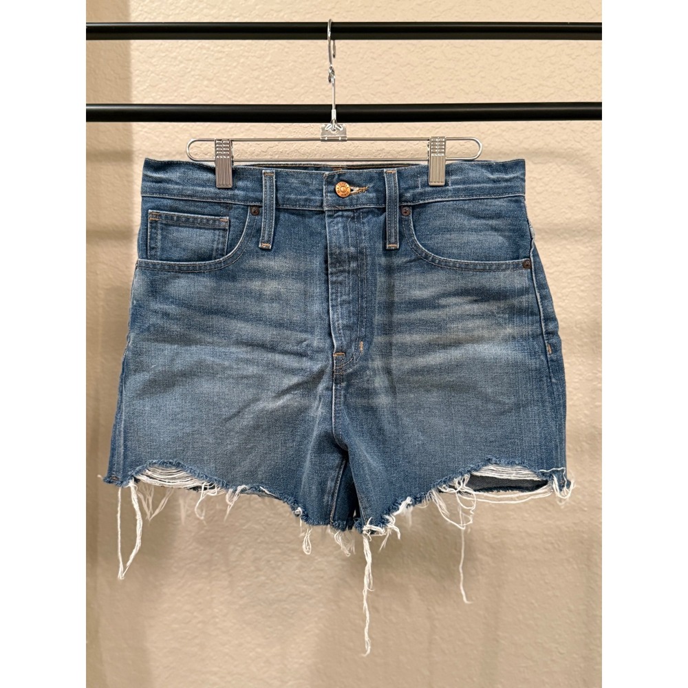 Madewell The Perfect Jean Short High Rise Frayed Raw Hem Blue Denim Womens 28